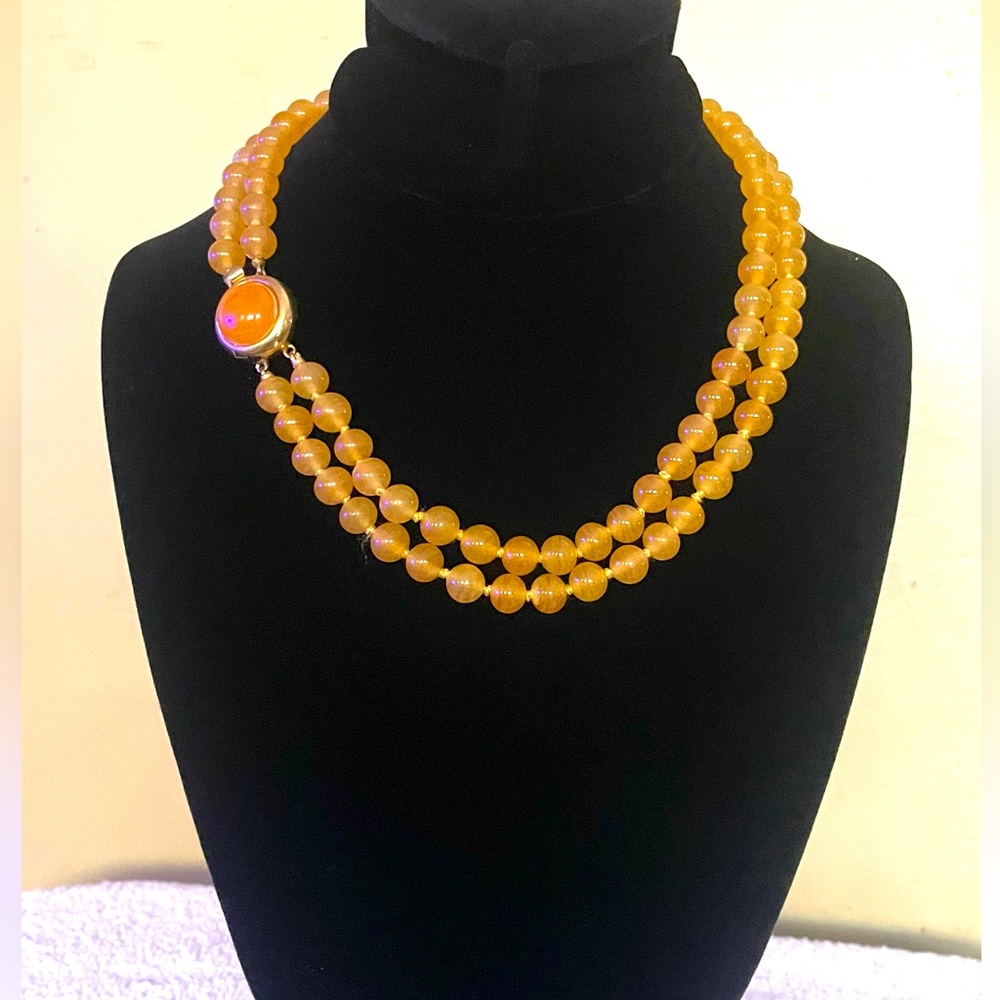 Natural 2 Strand Orange Aventurine Round Shape Beads Necklace